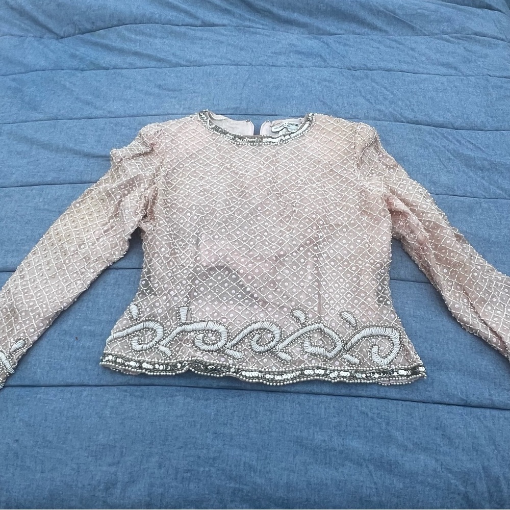 Vintage George F. Couture Pale Pink/Cream Delicate Beaded Evening Top Size 12